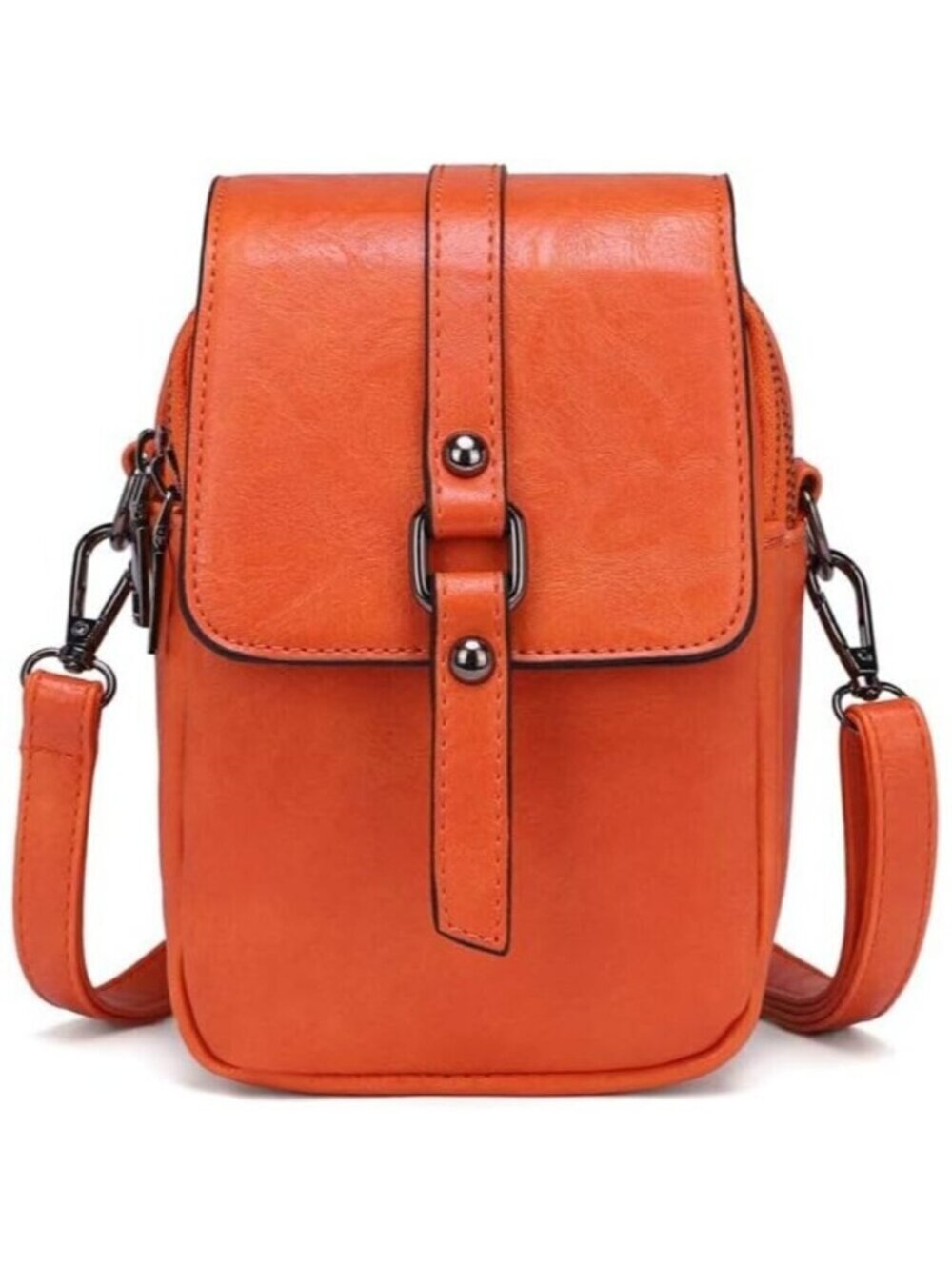 Women's Orange Vintage Cross Body Phone Bag Small Messenger Shoulder Handbag